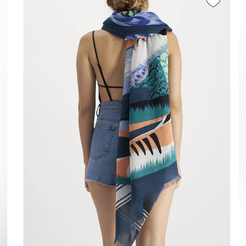 NWT Inoui Editions Cotton Toucan Scarf/Pareo in Emerald - Picture 3 of 7